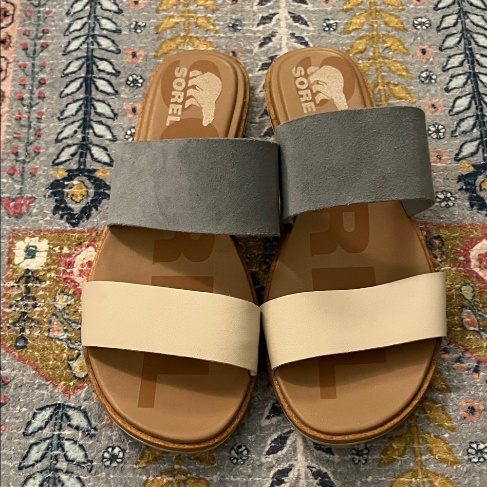Sorel Gray and Cream Slide Sandals